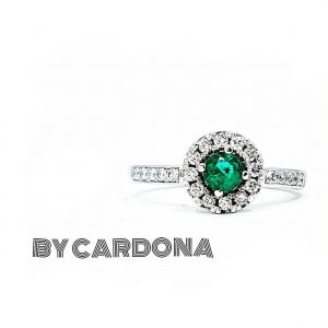 Anillo compromiso CHELSEA piedras laterales oro BLANCO 18k ESMERALDA - hover