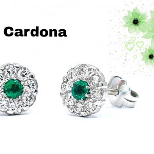 Topos oro blanco 18 K FLOR con esmeralda natrual y diamante - hover