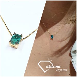 DIJE Y CADENA ORO AMARILLO 18 K CON ESMERALDA NATURAL 0,60 CT - hover