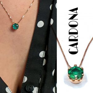 DIJE Y CADENA ORO ROSA 18 K CON ESMERALDA NATURAL TALLA REDONDA 1,1 CT PESO TOTAL APROX - hover