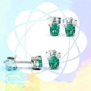 TOPOS PLATA 950 RHODIUM CON ESMERALDA NATURAL TALLA OVALO 0,85 CT - hover