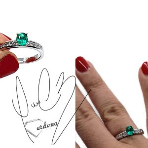 anillo oro blanco 18 k con esmeralda natural talla ovalo y 0,10 ct diamante natural - hover