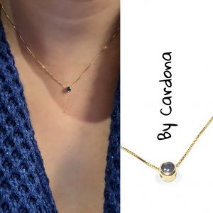 CADENA Y DIJE ORO AMARILLO 18 K CON ZAFIRO NATURAL TALLA REDONDA 0,15 ct - hover