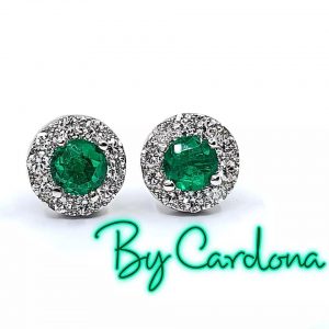 TOPOS ORO BLANCO 18 K CON ESMERALDA NATURAL Y DIAMANTE - hover