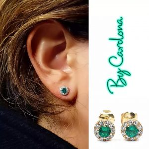 TOPOS ORO AMARILLO 18 K CON ESMERALDA NATURAL Y DIAMANTE - hover