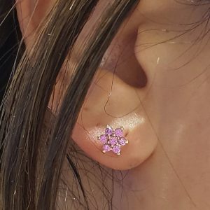Topos oro amarillo 18 k con zafiro rosa - hover