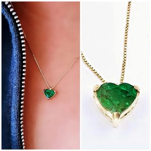 Cadena y dije oro amarillo 18 k con esmeralda natural talla corazon 0,70 ct - hover
