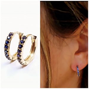 Candongas mini oro amarillo 18 k con zafiro natural 0,16 ct peso total aproximado - hover