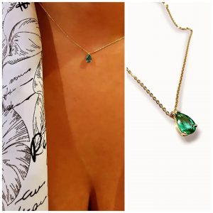 CADENA Y DIJE ORO AMARILLO 18 K CON ESMERALDA NATURAL TALLA LAGRIMA - hover